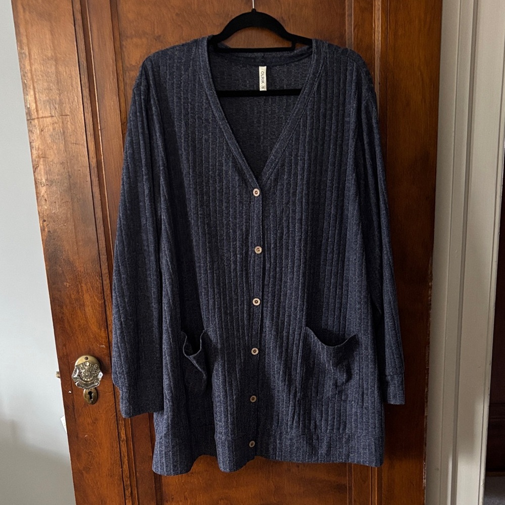 Olrik Navy Blue Button Up Cardigan Size 4X - Picture 2 of 8